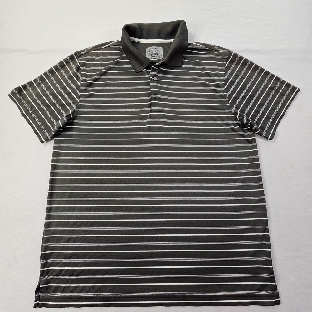 PGA Tour Gray Striped Short Sleeve Fitted Performance Polo Shirt Men's XL
